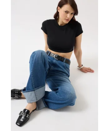 Likralı Basic Crop T-Shirt