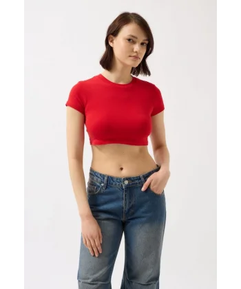 Likralı Basic Crop T-Shirt