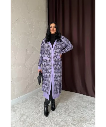 Lila Düğmeli Triko Hırka