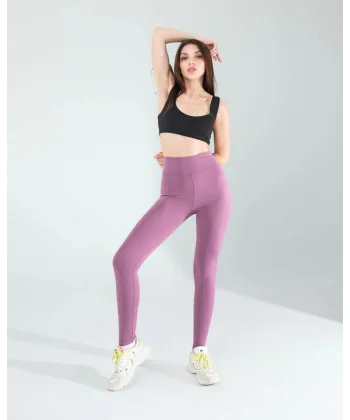 Lila Fitilli Push Up Toparlayıcı Spor Tayt