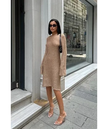 Lilian Işıltılı Sırt Dekolte Elbise 2816