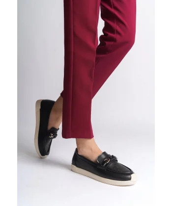 LIZY Bağcıksız Ortopedik Rahat Taban Çiçek Desenli Kadın Babet Ayakkabı  CKT - Siyah