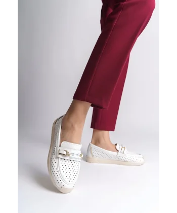 LIZY Bağcıksız Ortopedik Rahat Taban Kalp Desenli Kadın Babet Ayakkabı  CKT - Beyaz