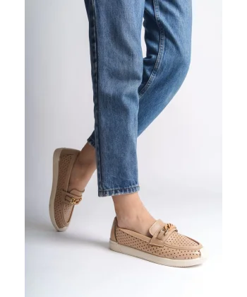 LIZY Bağcıksız Ortopedik Rahat Taban Kalp Desenli Kadın Babet Ayakkabı  CKT - Ten