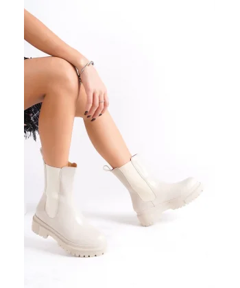 LORA Bağcıksız Lastikli Ortopedik Taban Kadın Bot  CKT - Krem