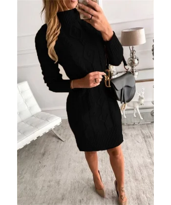 Loren Yünlü Motifli Midi Boy Triko Elbise