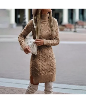 Loren Yünlü Motifli Midi Boy Triko Elbise