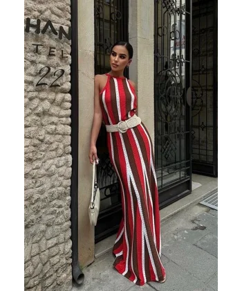 Lucia Çizgili Ajurlu Elbise 2763