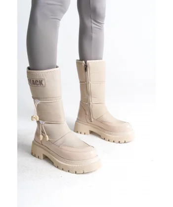 LUCY Lastikli Fermuarlı  Paraşüt Kumaş Rugan Kadın Bot  CKT - Krem