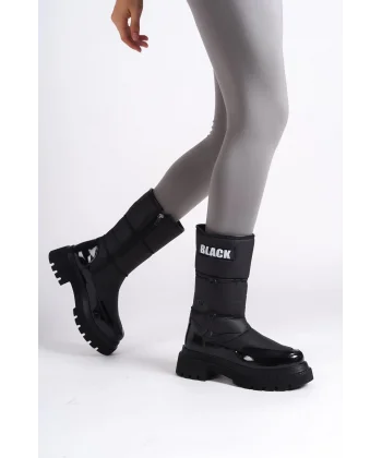 LUCY Lastikli Fermuarlı  Paraşüt Kumaş Rugan Kadın Bot  RST - Siyah