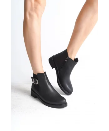 LUNA Fermuarlı Lastikli Ortopedik Taban Topuklu Kadın Bot  CST - Siyah