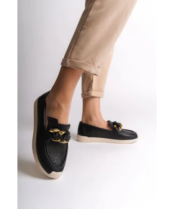 LYDIA Bağcıksız Ortopedik Rahat Taban Çiçek Desenli Kadın Babet Ayakkabı  CKT - Siyah