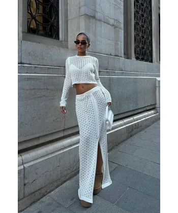 Macey Kroşe Crop Takım 9882