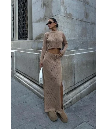 Macey Kroşe Crop Takım 9882