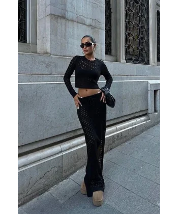 Macey Kroşe Crop Takım 9882