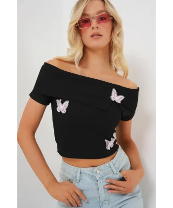 Madonna Yaka Kelebek Detaylı Bluz 957 - Siyah