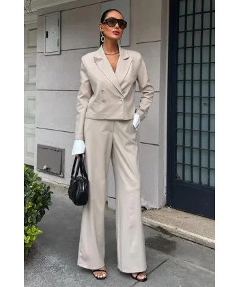 Manşetleri Garnili Kruvaze Ceketli Takım 10168