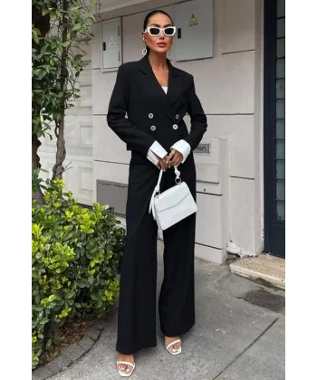 Manşetleri Garnili Kruvaze Ceketli Takım 10168