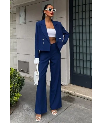 Manşetleri Garnili Kruvaze Ceketli Takım 10168