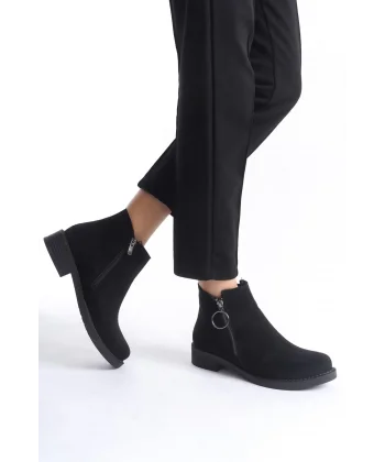 MARGARET Fermuarlı Ortopedik Taban Topuklu Süet Kadın Bot SST - Siyah