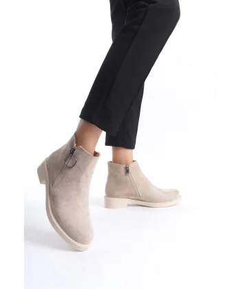 MARGARET Fermuarlı Ortopedik Taban Topuklu Süet Kadın Bot  STT - Ten