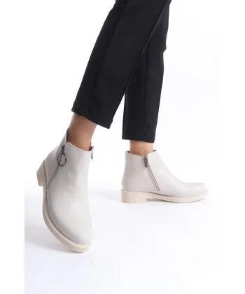 MARGARET Fermuarlı Ortopedik Taban Topuklu Kadın Bot  CKT - Krem