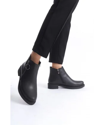 MARGARET Fermuarlı Ortopedik Taban Topuklu Kadın Bot - CST - Siyah