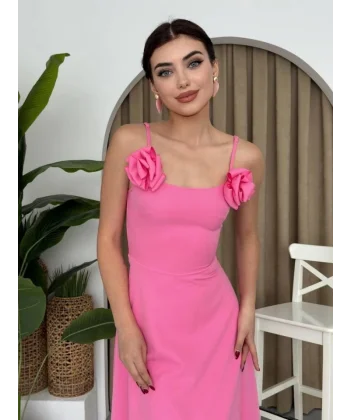 Matilda Gül İp Askılı Elbise