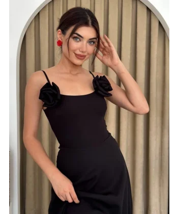 Matilda Gül İp Askılı Elbise