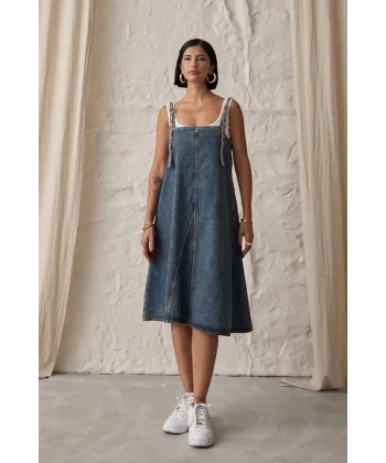 Mavi Askı Aparatlı Kot Elbise