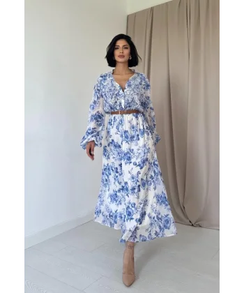 Mavi Biye Detaylı Elbise