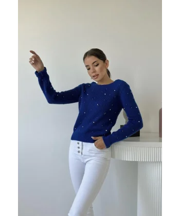 Mavi Boncuklu Triko Kazak