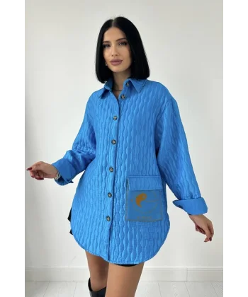 Mavi Cepli Kapitone Gömlek