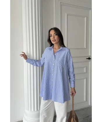 Mavi Çizgili Uzun Gömlek