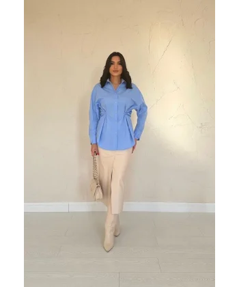 Mavi Düğme Detaylı Gömlek