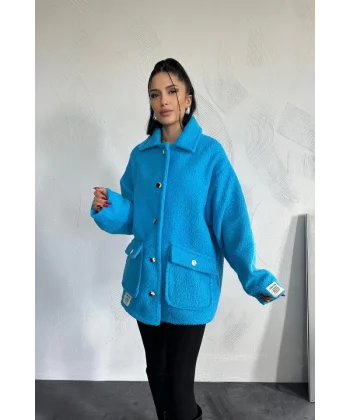 Mavi Etiketli Pile Detaylı Ceket