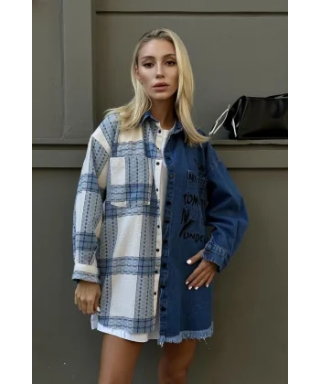 Mavi Kot Garni Parçalı Gömlek