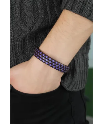 Mavi Renk Damalı Deri Erkek Bileklik