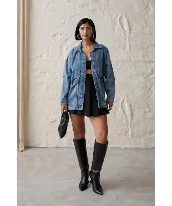 Mavi Taşlı Kot Ceket