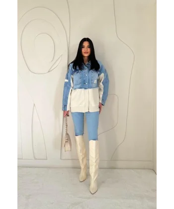 Mavi Triko Garnili Kot Ceket