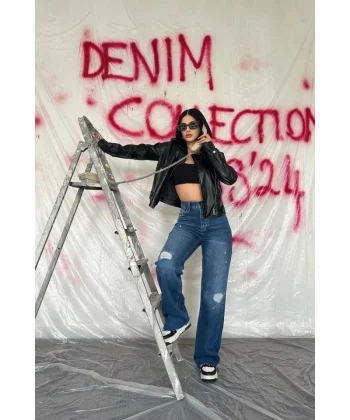 Mavi Yırtık Jeans Pantolon