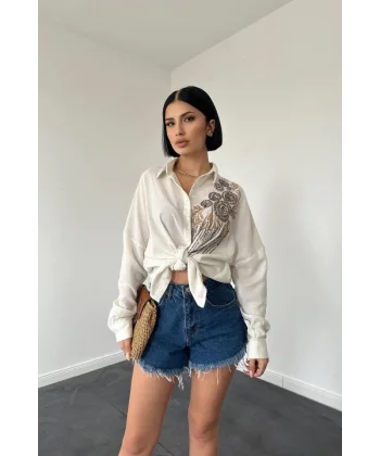 Melanj Pulpayet Nakışlı Bedensiz Gömlek