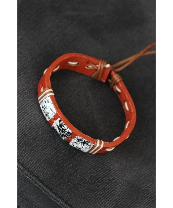 Mermer Taşlı Kahverengi Deri Erkek Bileklik