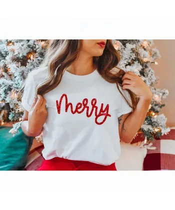 Merry Baskılı T-shirt - Beyaz