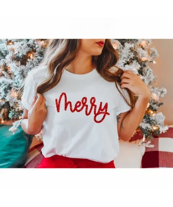 Merry Baskılı T-shirt - Beyaz