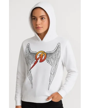 Metallica İki İplik Kapüşonlu Ön ve Arka Baskılı hoodie - Beyaz