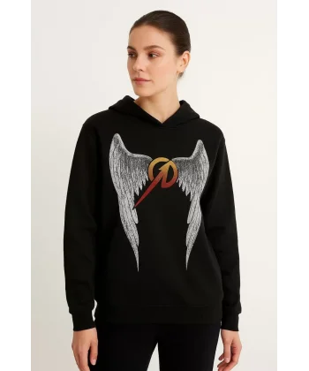 Metallica İki İplik Kapüşonlu Ön ve Arka Baskılı hoodie - Siyah