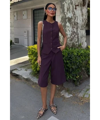 Midi Şortlu Ve Yelekli Viscon Takım 10167