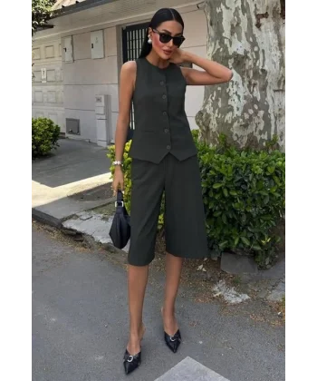 Midi Şortlu Ve Yelekli Viscon Takım 10167