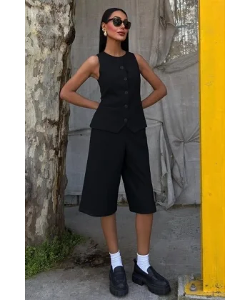 Midi Şortlu Ve Yelekli Viscon Takım 10167